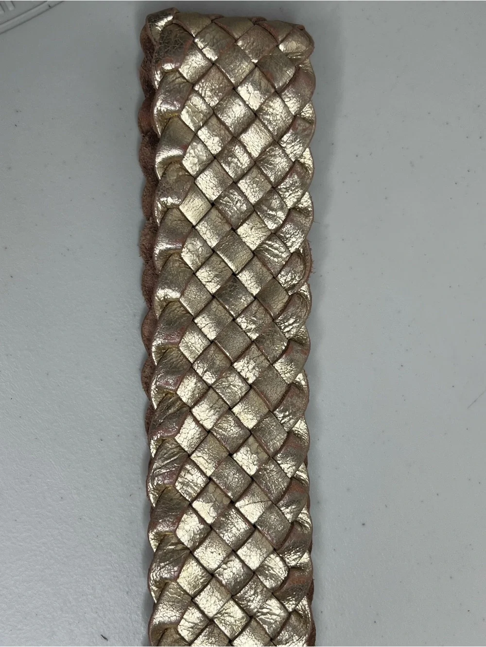Fossil Metallic Gold Genuine Leather Woven Braided Boho Brass Buckle Belt Sz S